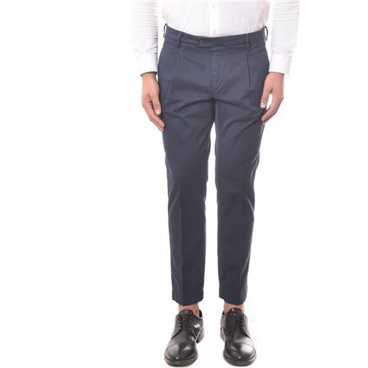 GABARDINE pantalone blu capri con pence in cotone