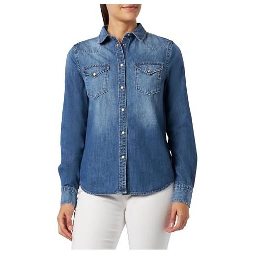 REPLAY camicia in jeans donna manica lunga in cotone, blu (medium blue 009), m
