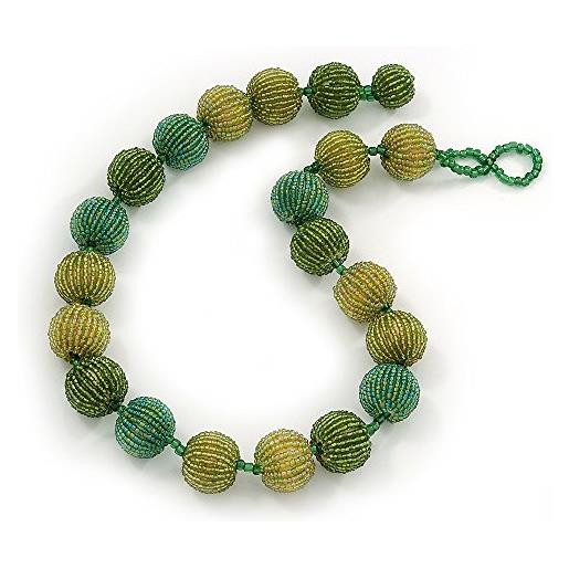 Avalaya collana grossa con perline in vetro verde erba/oliva, 56 cm l