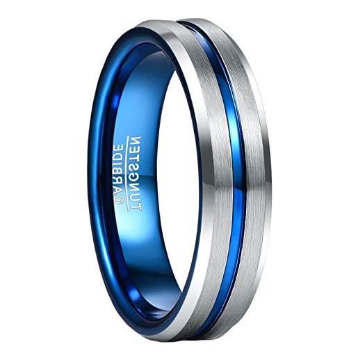 GALANI anello blu uomo donna carburo di tungsteno 6mm per matrimonio fidanzamento partner con scanalatura blu e finitura spazzolata argento taglia 20