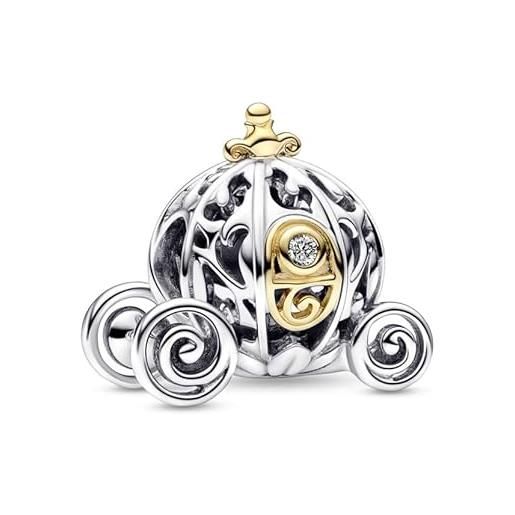 PANDORA charm carrozza incantata di cenerentola 100 anniversario disney con diamante sintetico 0.015 ct tw ghi si1 792553 c01 taglia unica donna, talla única, acciaio inossidabile, nessuna pietra