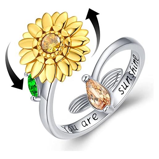Odinstone anelli donna argento sterling 925 antistress anello di girasole regolabili girevole anelli fidget anello antistress regalo per donna mamma ragazza