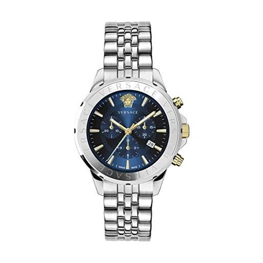 Versace orologio da polso da uomo chrono signature 44 mm cronografo datario cinturino in acciaio inox vev600821, bracciale