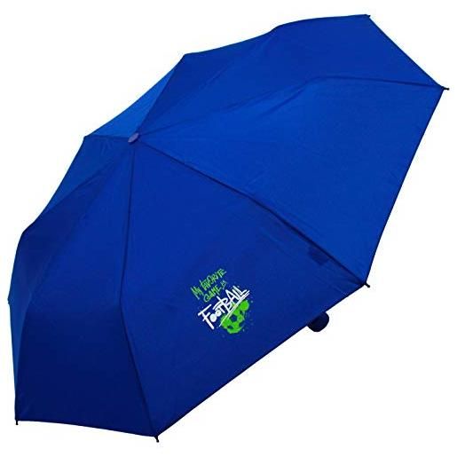Derby ombrellone per bambini, mini ombrello tascabile, colore blu, pallone da calcio preferito, 90 cm