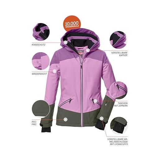 Killtec ragazze giacca da sci impermeabile/giacca funzionale con cappuccio e ghetta antineve ksw 151 grls ski jckt, dark orchid, 176, 41187-000