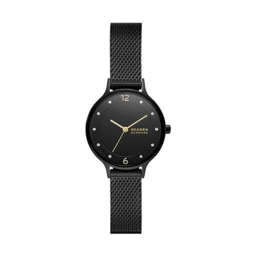 Skagen anita lille orologio per donna, movimento al quarzo con cinturino in acciaio inossidabile o in pelle, nero e oro, 30mm