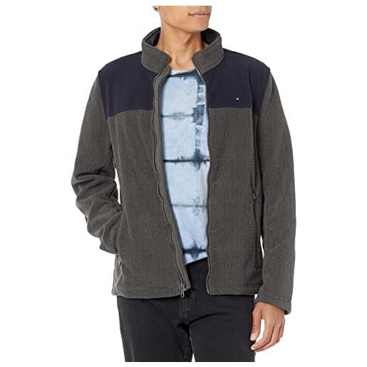 Tommy Hilfiger giacca classica in pile con zip frontale, blu marino/grigio, xl uomo