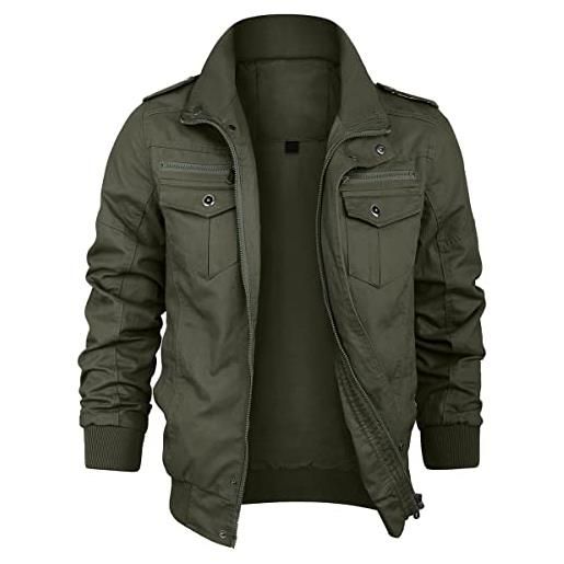 KUDORO giacca cargo uomo militare giacca bomber antivento per inverno autunno giacca uomo leggero casual zip classico casual casual casual, verde, s
