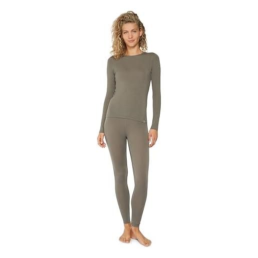 DANISH ENDURANCE maglia e pantaloni termici donna, completo in lana merino premium per sci, trekking grigio s