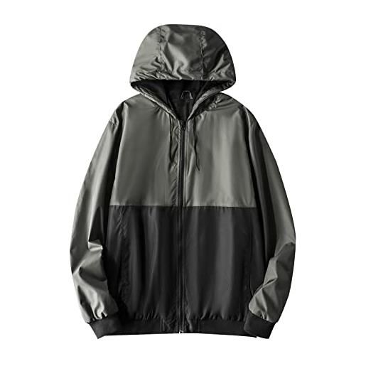 Sunnyuk giacca uomo primavera estate giacche antivento leggera cappotto per escursionismo trench pieghevole casual pioggia con cappuccio antipioggia a vento riutilizzabile jacket con bottoni poncho giubbotto