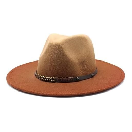 NOAMED fengyan cappelli nuovo cappello di lana a colori graduali cappello a tesa piatta americana cappello jazz bicolore da uomo e da donna (colore: caramel, dimensione: 56-58cm)