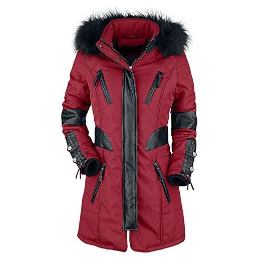 Rock Rebel by EMP donna giacca invernale lunga rossa con dettagli in finta pelle m