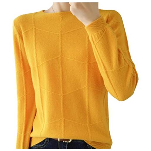 Bciopll autunno inverno donna versione europea a maniche lunghe pullover maglia in lana cashmere plaid modello maglione casual top giallo l