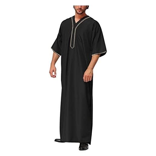JokeLomple uomo musulmano caftano - con stampa in cotone abito marocchino islamico abiti musulmani uomo vestito arabo preghiera eid robe arabia musulmana
