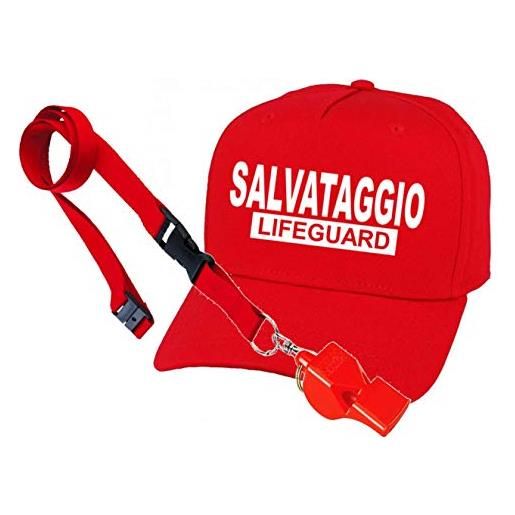 ITALIAN LIFEGUARD cappello con visiera salvataggio lifeguard e fischietto rosso