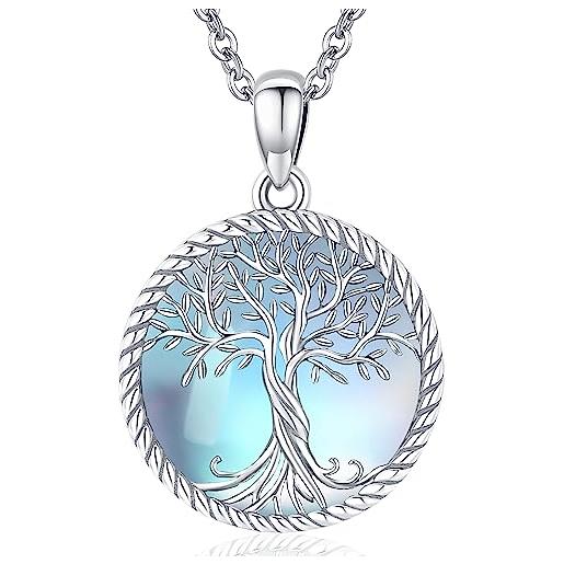 Odinstone collana albero della vita in pietra di luna, ciondolo dell'albero della vita in argento sterling 925, gioielli per donne, regali per donne e ragazze