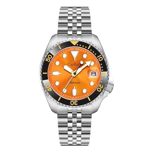 CADISEN orologio automatico da uomo meccanico automatico nh35 vetro zaffiro tempo libero impermeabile, colore: arancione. 