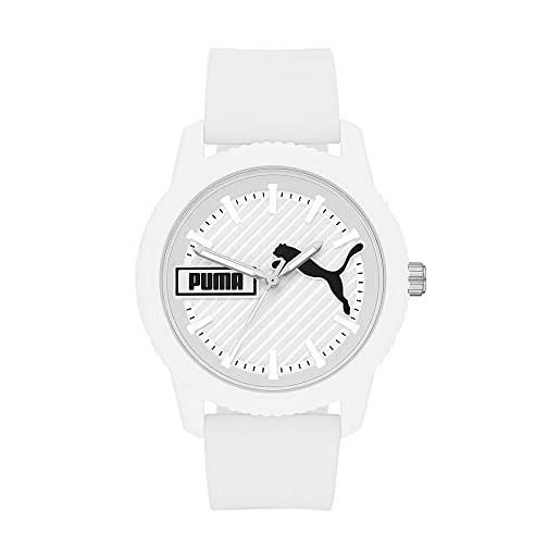 Puma orologio ultrafresh da uomo, movimento a tre lancette, cassa in bioplastica bianca da 48 mm con cinturino in silicone, p5094