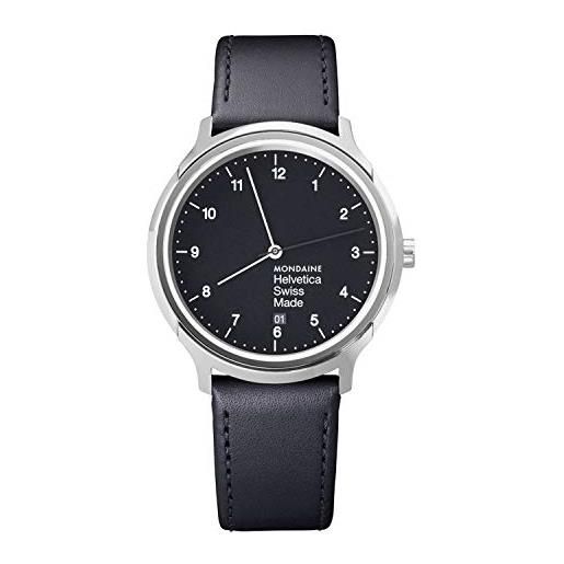 Mondaine helvetica regular - orologio con cinturino nero in pelle per uomo e donna, mh1. R2220. Lb, 40 mm. 