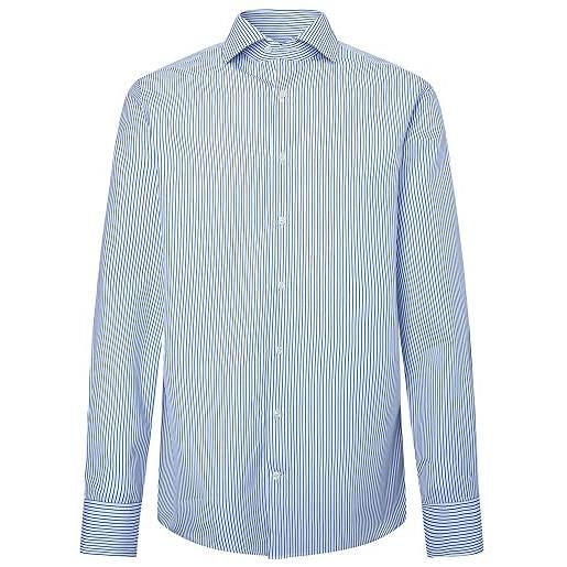 Hackett London 120 2 ply stripe, camicia uomo, bianco/blu, 15.5