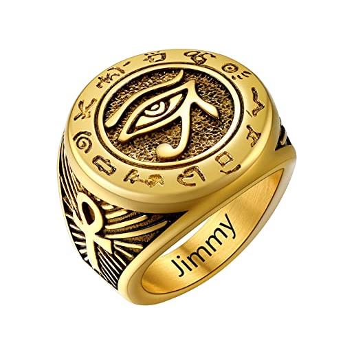 U7 anello uomo vintage acciaio inossidabile, anello inciso personalizzato occhio di horus, anelli punk misura 08, anelli uomo donna colore oro, regalo per adulti amanti amici