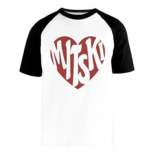 Newtee mitski heart logo sticker t-shirt bianca da baseball unisex nera manica lunga