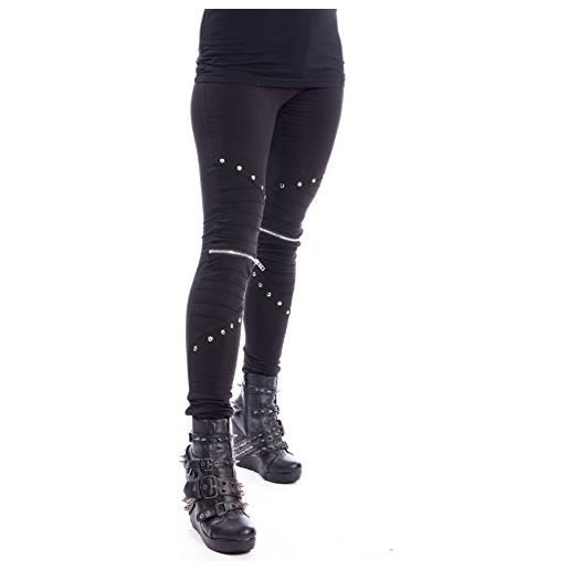 Vixxsin pantaloni leggings lunghi wind di Vixxsin in stile punk gotico wind con cerniera elastici e rivetti - nero (s - it 40-42)