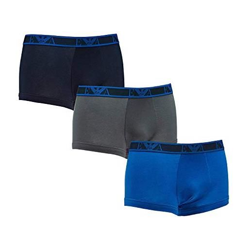 Emporio Armani underwear multipack-monogram 3-pack trunk costume da bagno, blu (marine/antrac/oltremare 66635), small uomo