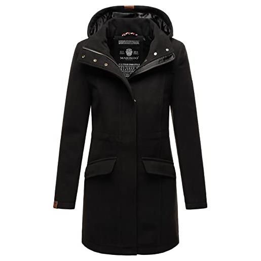 Marikoo giacca invernale da donna con cappuccio trenchcoat b888, nero , xs