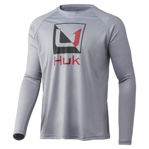 HUK maniche lunghe pursuit | camicia da pesca protettiva solare, uomo, riflessione-grigio nuvoloso, m