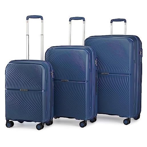 British Traveller set di 3 pezzi valigie rigide bagaglio a mano trolley pp leggero con tsa lucchetto (20+24+28pollici, blu)