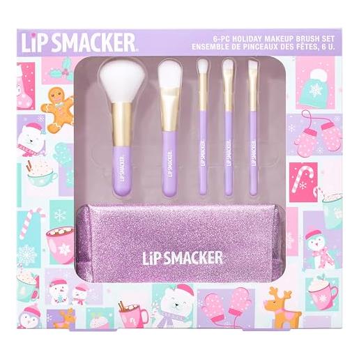 Lip Smacker holiday makeup brush set, set di pennelli di trucco per bambina, include 6 pennelli per trucchi, contiene blush cremoso, ombretti e matita occhi, per un look creativo