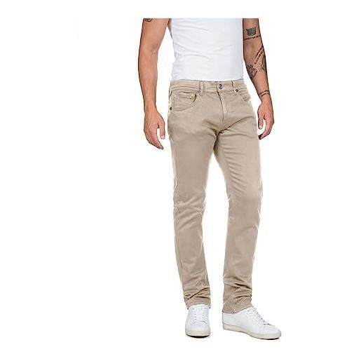 Replay grover straight-fit hyperflex color x-lite jeans da uomo con elasticità, beige (sand 020), 30w / 30l