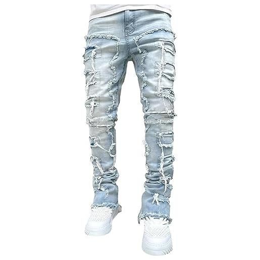 Vagbalena jeans strappati da uomo jeans strappati dritti jeans strappati sbiaditi jeans skinny slim stretch dritti vintage jeans jeans affusolati (blu chiaro, xxl)