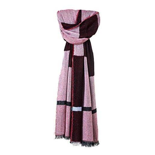 SansPlomb sciarpa unisex in morbida lana con frange, tessuta con un disegno a quadri - 100% made in italy (rosso/rosa)
