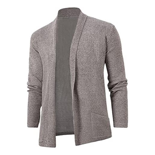 Generic cardigan leggero da uomo maglione slim fit maglione slim fit cavo lavorato a maglia bottone maglione di cotone con tasche giacca collo scialle, grigio, xxx-large