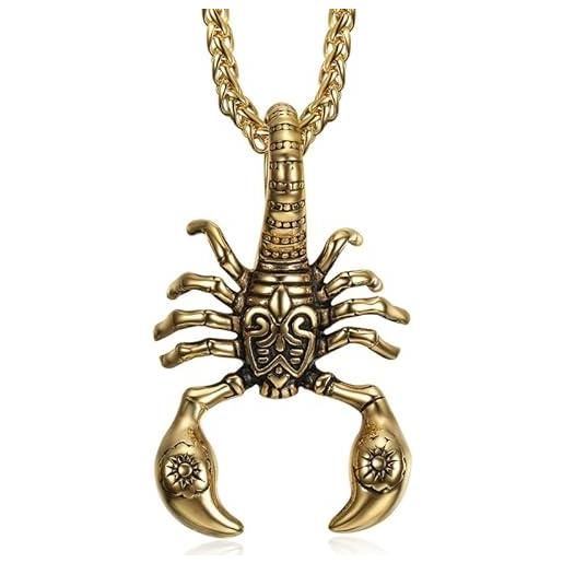 BOBIJOO JEWELRY - scorpione ciondolo uomo 316l acciaio oro fleur-de-lis segno astro acqua fuoco e catena