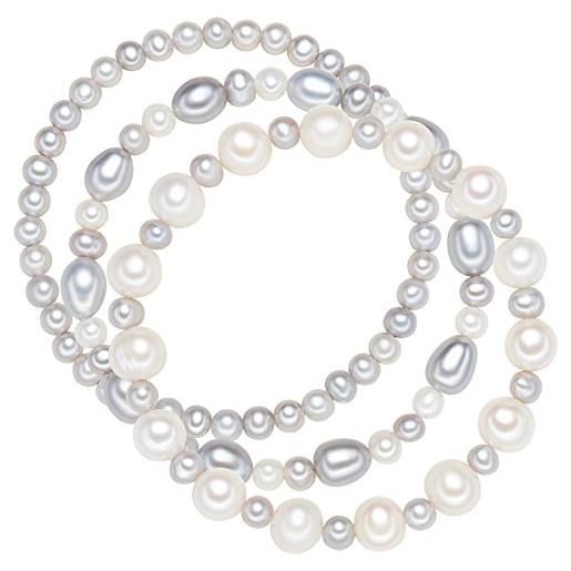 Valero Pearls set di 3 bracciali da donna con perle coltivate d'acqua dolce bianco grigiore argento 60020050