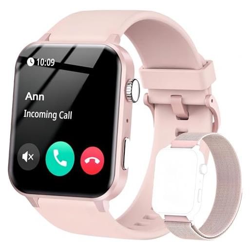 IOWODO smartwatch donna, orologio fitness con chiamate, 1.85 smart watch monitor del spo2/ sonno, 24h cardiofrequenzimetro, 100 modalità sportive, fitness tracker per android ios