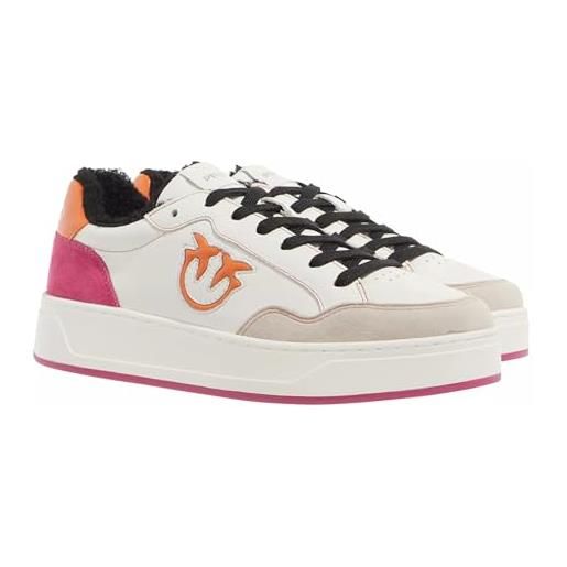 Pinko bondy 2.0 sneaker pelle vitell, scarpe da ginnastica donna, k78_off white/arancio/fuxia, 37 eu