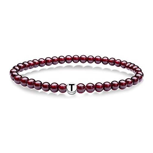 J.Endéar bracciale iniziale, bracciale con lettere pendente rosso granato naturale 5mm, braccialetti di perline elastici lettera argento