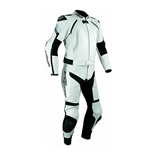 A-Pro tuta pelle moto racing pista sport 2 pezzi divisibile giacca pantalone bianco 54