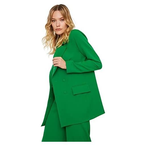 Trendyol damen regular zweireihig plain webstoff blazer cappotto, green, 34 da donna