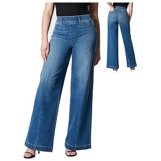 Hodfid jeans con cucitura frontale, jeans da donna elasticizzati a vita alta con gamba larga - abbigliamento alla moda per giovani donne per la casa, la spiaggia, le vacanze, gli appuntamenti