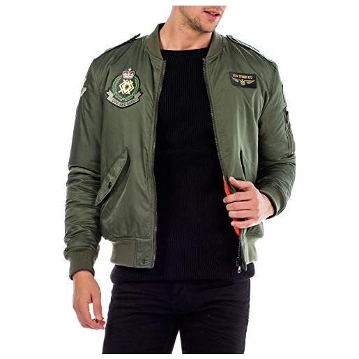 Cipo & Baxx giacca bomber da uomo, per le mezze stagioni, in stile militare, con toppe verde l
