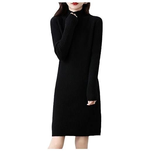 Jegsnoe maglia da donna in maglione di cashmere abiti lavorati a maglia dolcevita in lana merino abito elegante a maniche lunghe black m