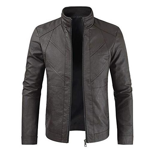 PRJN giacca in pelle ecopelle da uomo stile biker giubbotto casual vintage nero giacca retro con zip in stile motociclista da uomo, vera pelle vintage morbida giacca in pelle casual da uomo