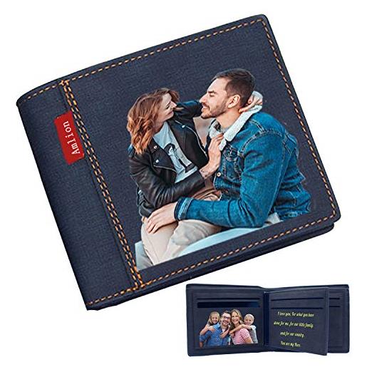 Amlion portafoglio uomo personalizzato con foto, regalo festa del papà regali personalizzati rfid card protection