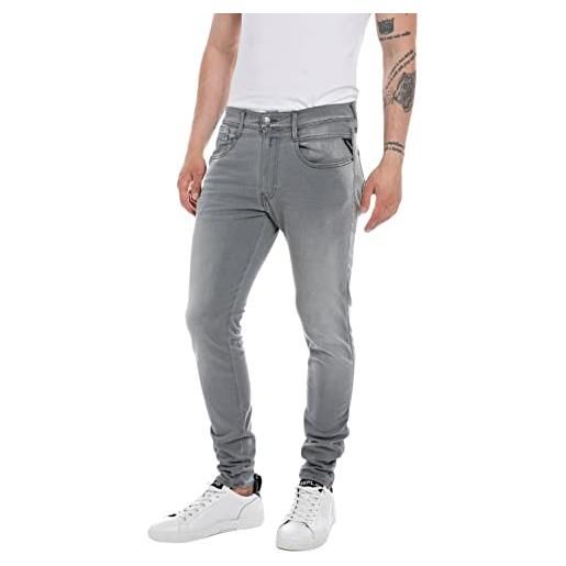 Replay bronny jeans hyperflex riciclati slim-fit da uomo con elasticità, grigio (grigio chiaro 095), w28 x l30