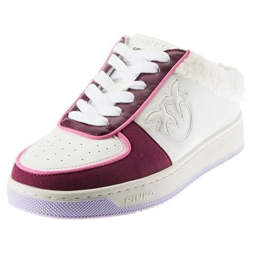 Pinko gary sneaker recycled pu, scarpe da ginnastica donna, bgu_bianco/grigio/giallo, 35 eu